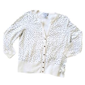 Carmen Marc Valvo Rayon Snap Front White Polka Dot Cardigan Sweater szM